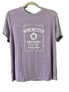 Supernatural Winchester Brothers Saving People SS Purple Graphic Tee Size Large